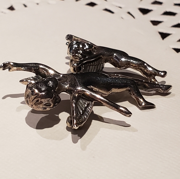Sterling Angels Cherub pair Pin Brooch - Picture 7 of 10